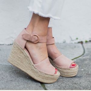 Marc Fisher LTD Light Pink Suede Alida Espadrille Wedge Sandals